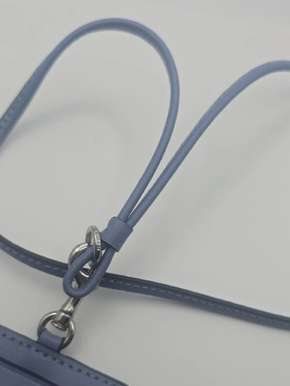 Coach Beige Signature Mono ID/Card Holder Lanyard Light Blue Trim/Strap (EUC)💙